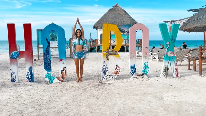Shallow turquoise water and a sandbar off car-free Holbox Island on a day tour from Playa del Carmen, Mexico